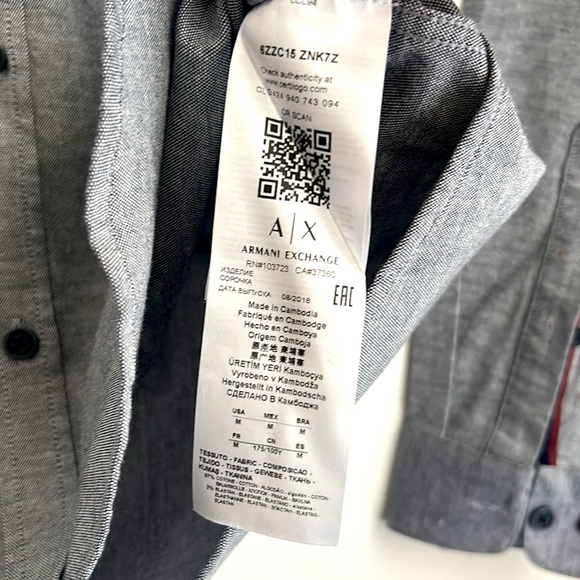 Men’s Armani Exchange Gray Slim Fit Cotton Long Sleeved Button Up Shirt - Picture 10 of 12